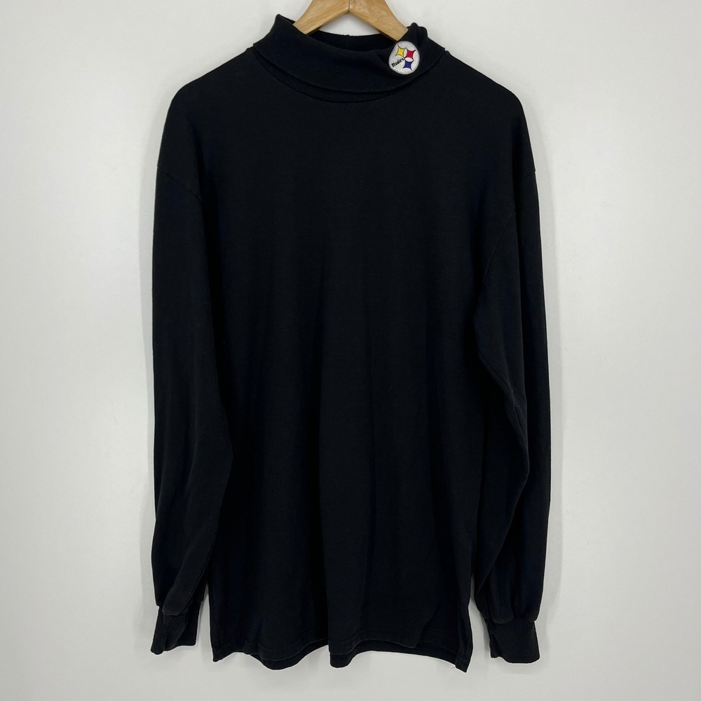 Majestic Pittsburgh Steelers Mock Neck Shirt‎ Mens XL Black Long Sleeve Vintage